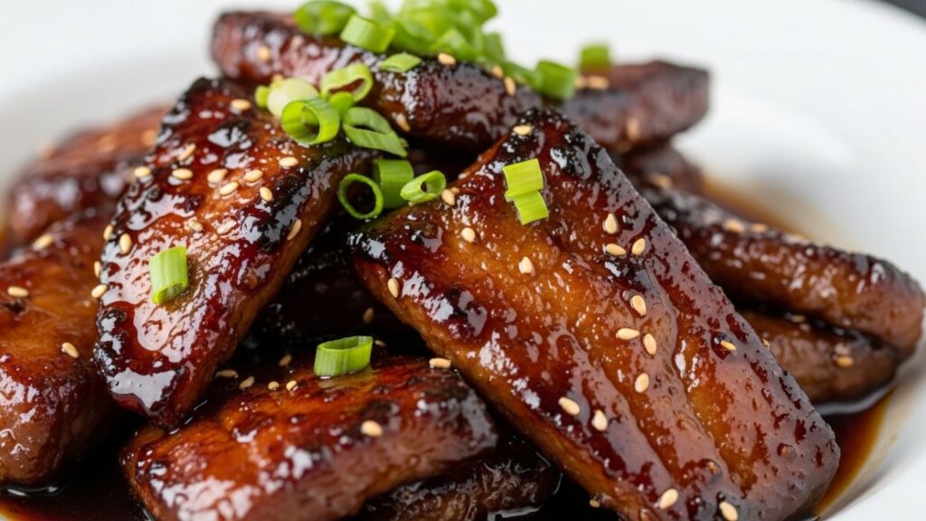 _Plated Purple Onion Chicken with a glossy balsamic glaze.