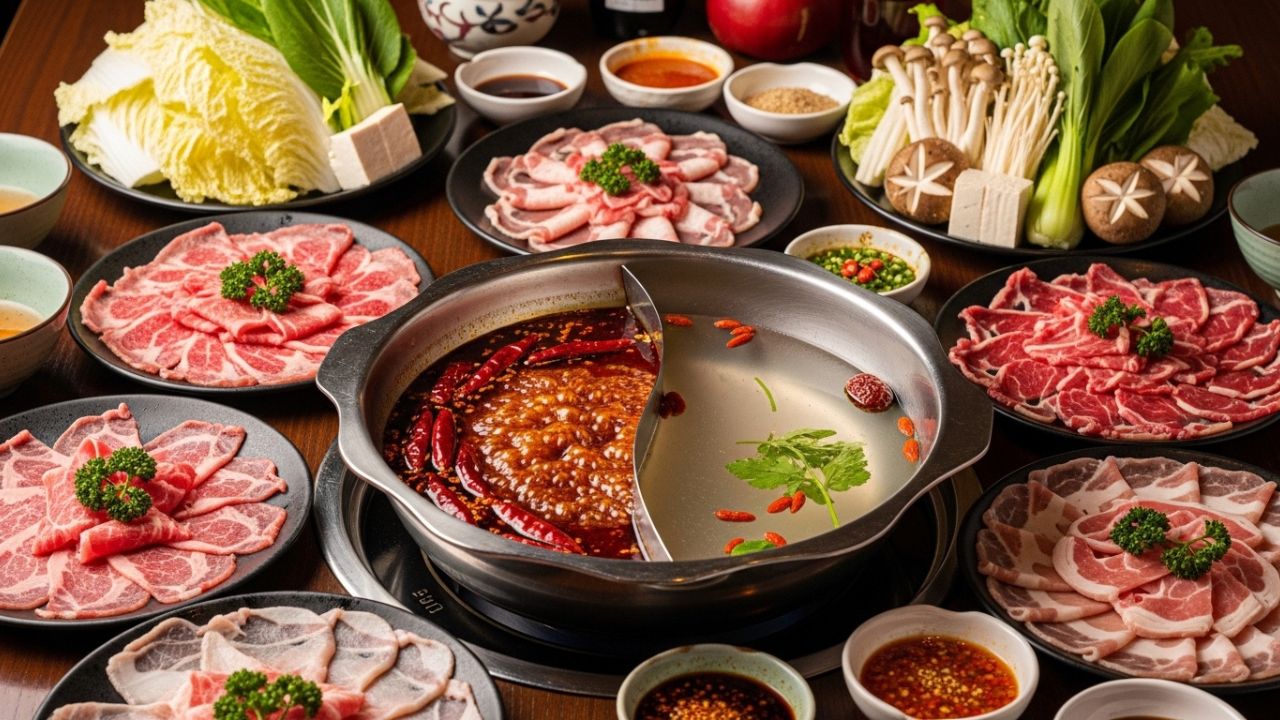Authentic Chinese Hot Pot Recipe setup with dual broth.