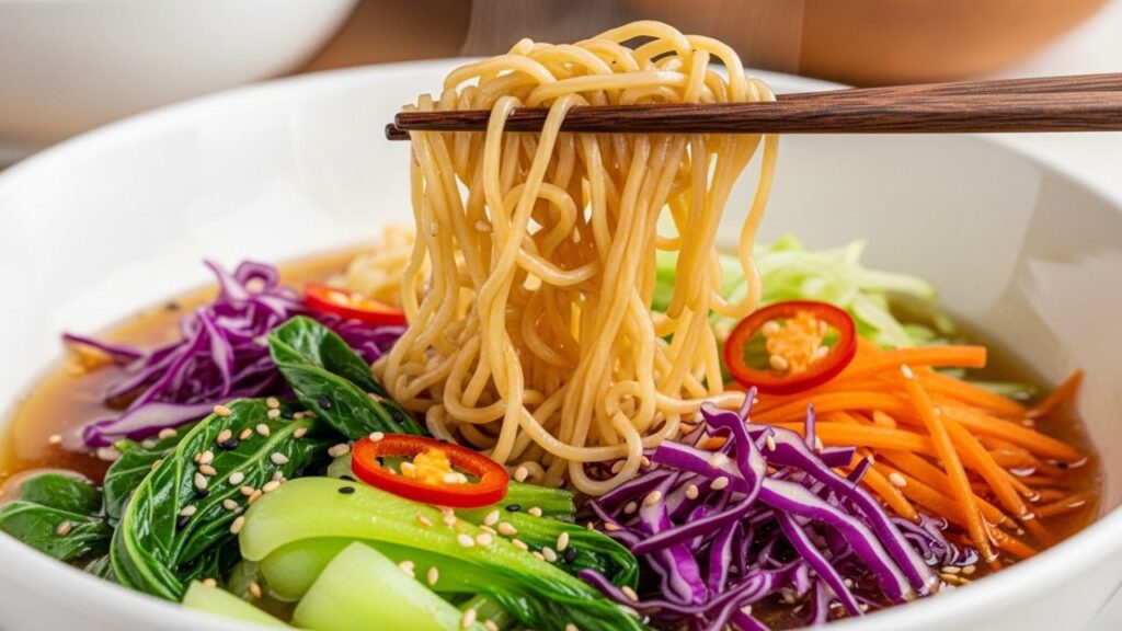 _Authentic lo mein noodles with fresh vegetables.