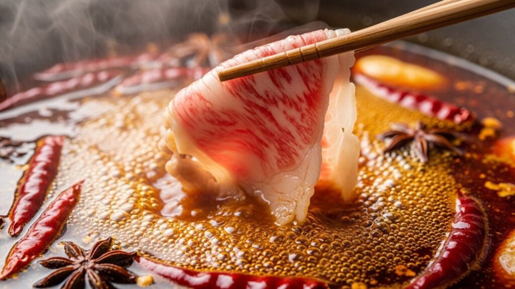 Hot pot dipping sauce station with various condiments.