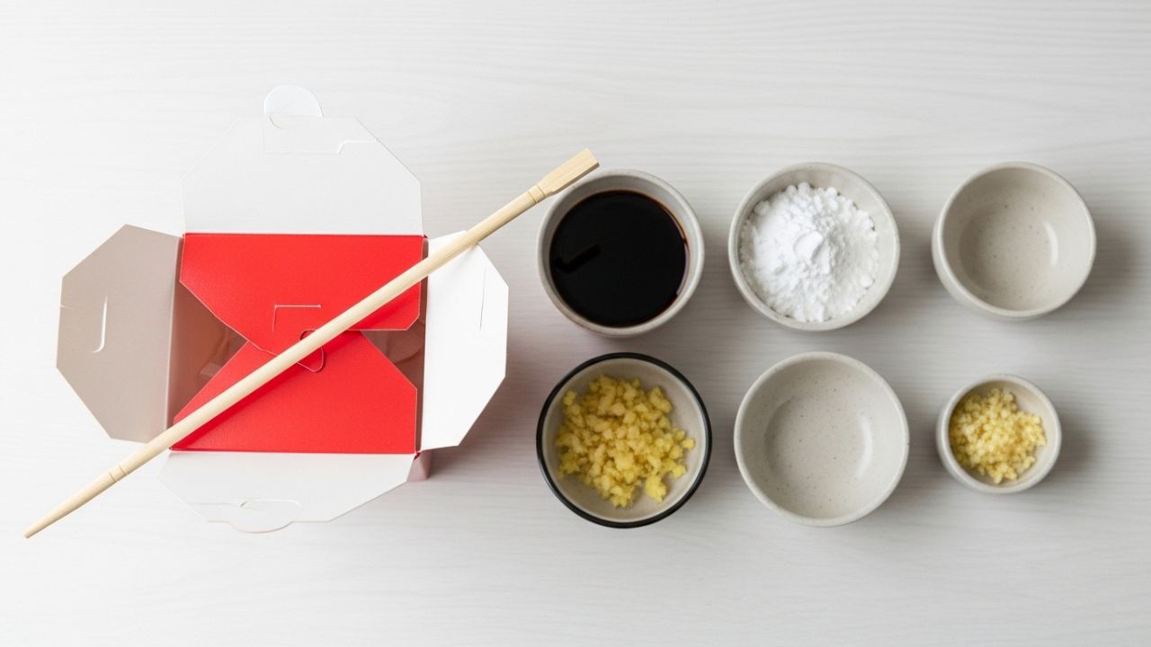 _Ingredients for Chinese Takeout Style Recipes on a kitchen counter.