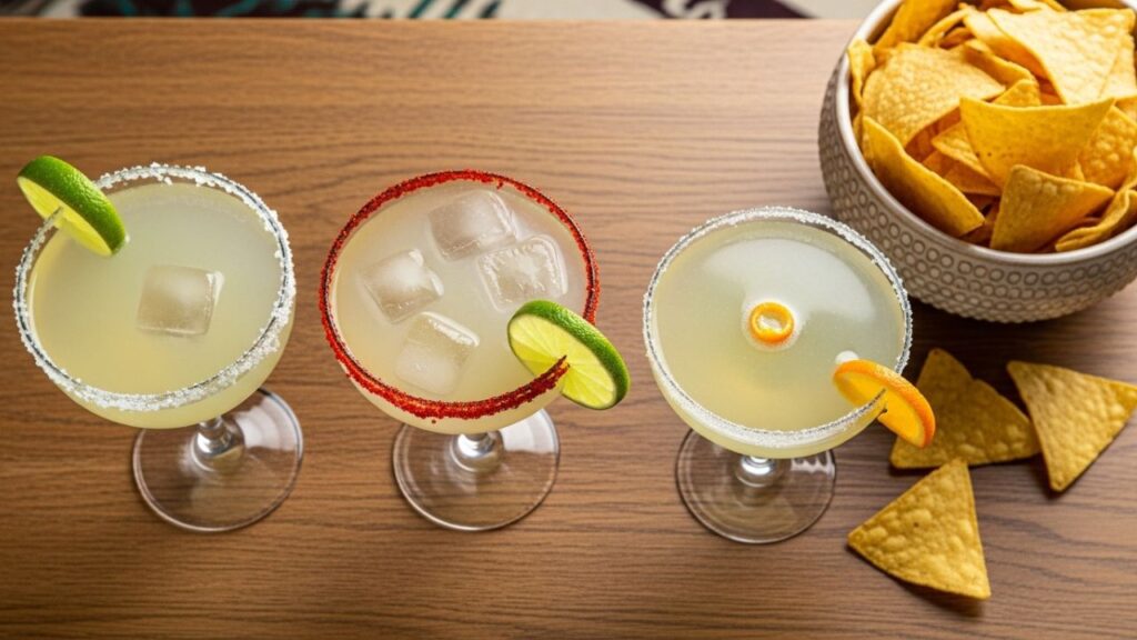 Various margarita garnishes and serving suggestions.