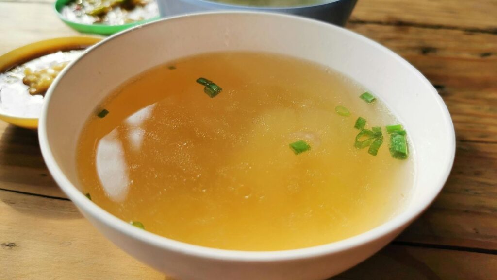 Warm bowl of Chinese congee soul food.