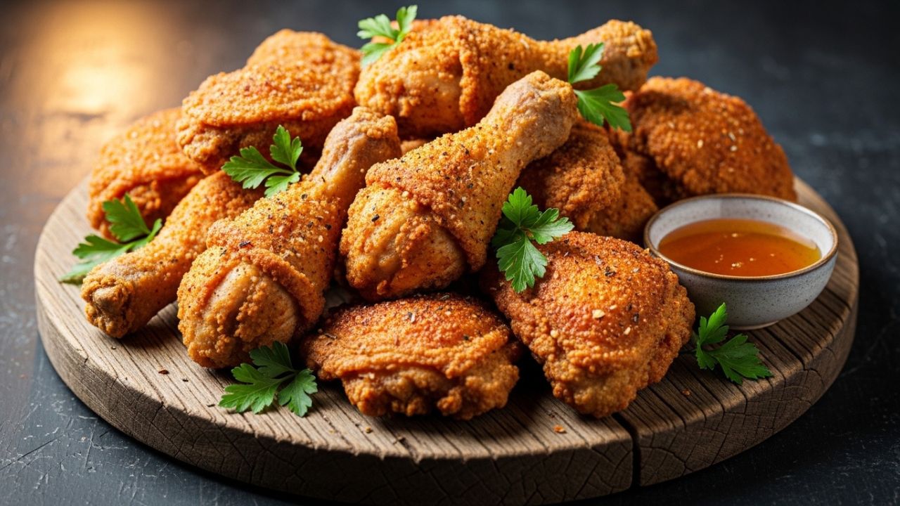 _A platter of the best Southern Fried Chicken Recipe showing a crispy golden crust.