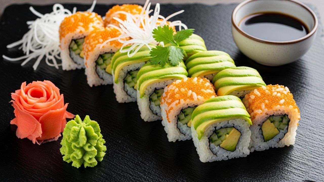A colorful platter of homemade Sushi Rolls for Beginners ready to serve.