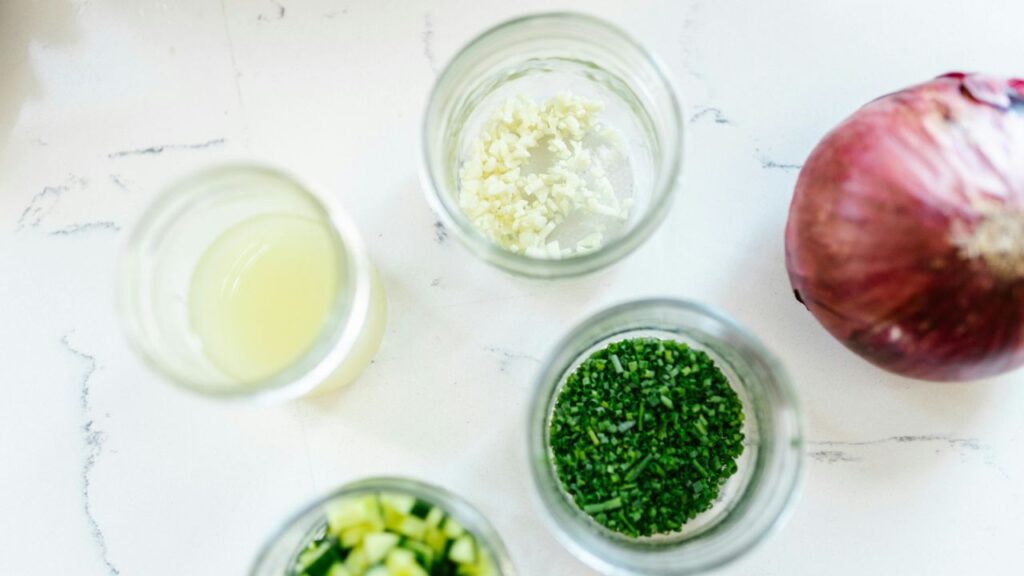 Ingredients prepped and ready for a quick Asian dinner recipe.