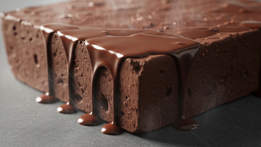 A sealed container of chocolate sitting on a countertop to reach room temperature.