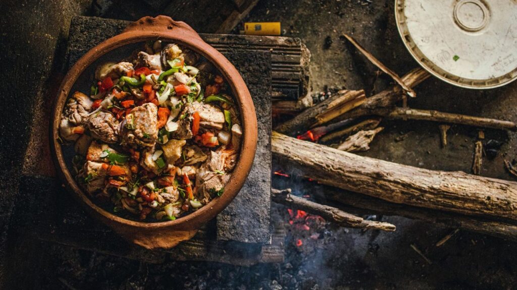 Slow cooked wild boar stew with vegetables